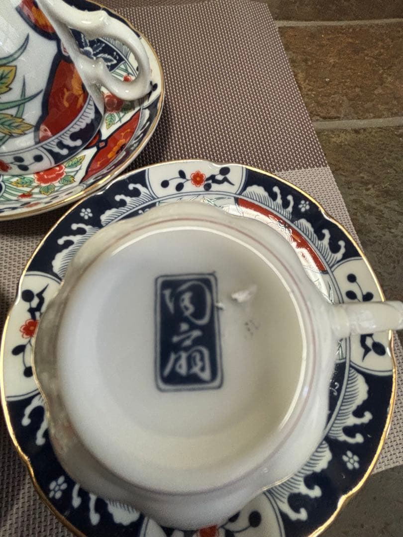 昭和レトロ 有田焼 田扇窯 金彩古伊万里 ポット&カップ&ソーサー5客