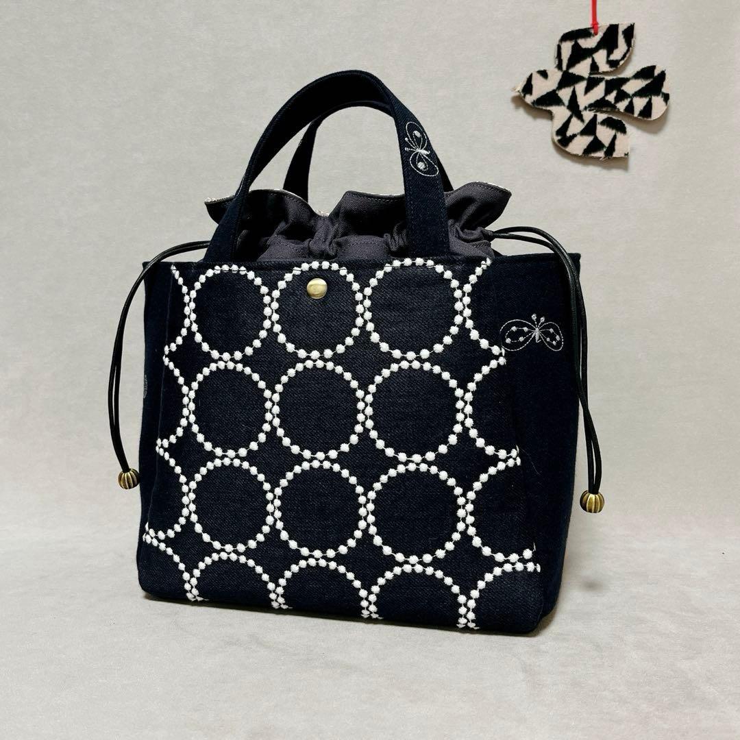 ハンドメイド ミナペルホネン あおりぽけっとの巾着トート⑅︎◡̈︎