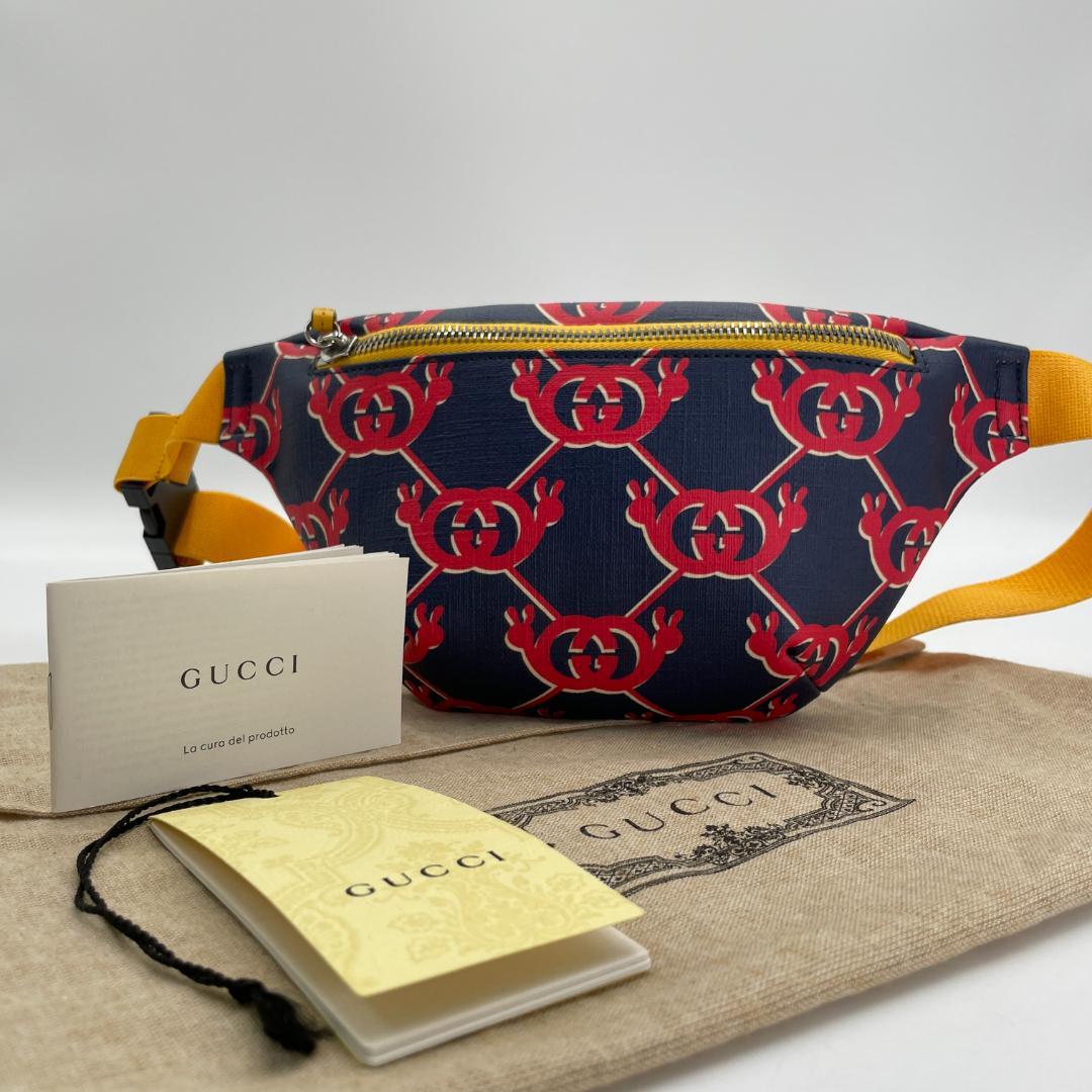 極美品 GUCCI ボディバッグ レザー ブルー GGスプリーム チルドレンズ