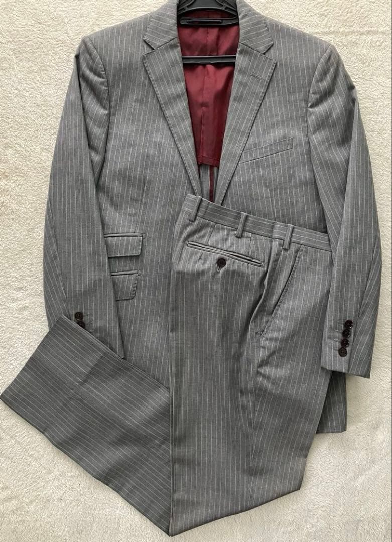 バーバリーブラックレーベル グレーストライプスーツ 春夏36R日本製