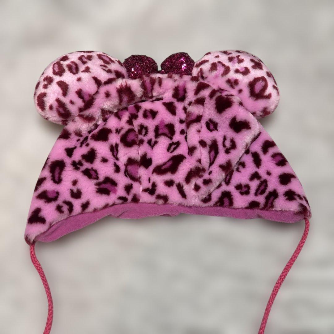 ミッキー型ヒョウ柄】ファンキャップピンク系・ブラウン系 美品
