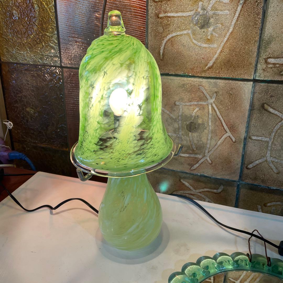 お値下げ‼︎ 沖縄・琉球ガラスの綺麗なランプ 琉球ガラス工房 三ツ星】 琉球ガラス ランプシェード（水色&緑気泡入り