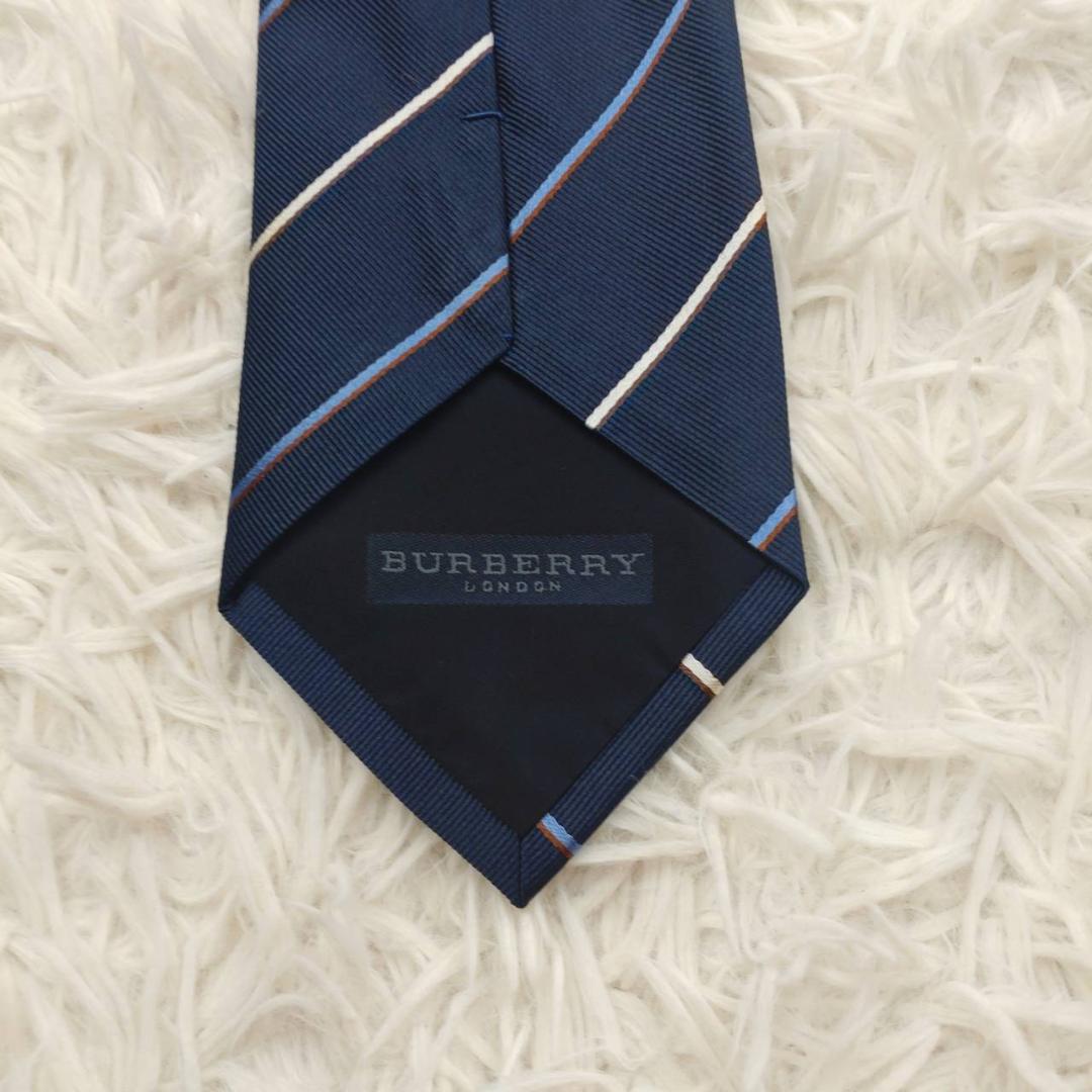バーバリー 高級シルクネクタイ ストライプ柄 ネイビー - メルカリ