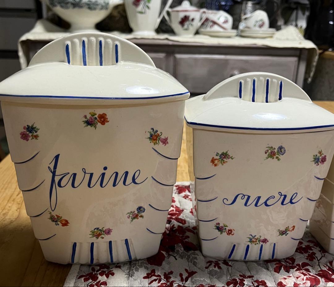 最終値下フランスアンティーク リュネヴィル キャニスター5点セット