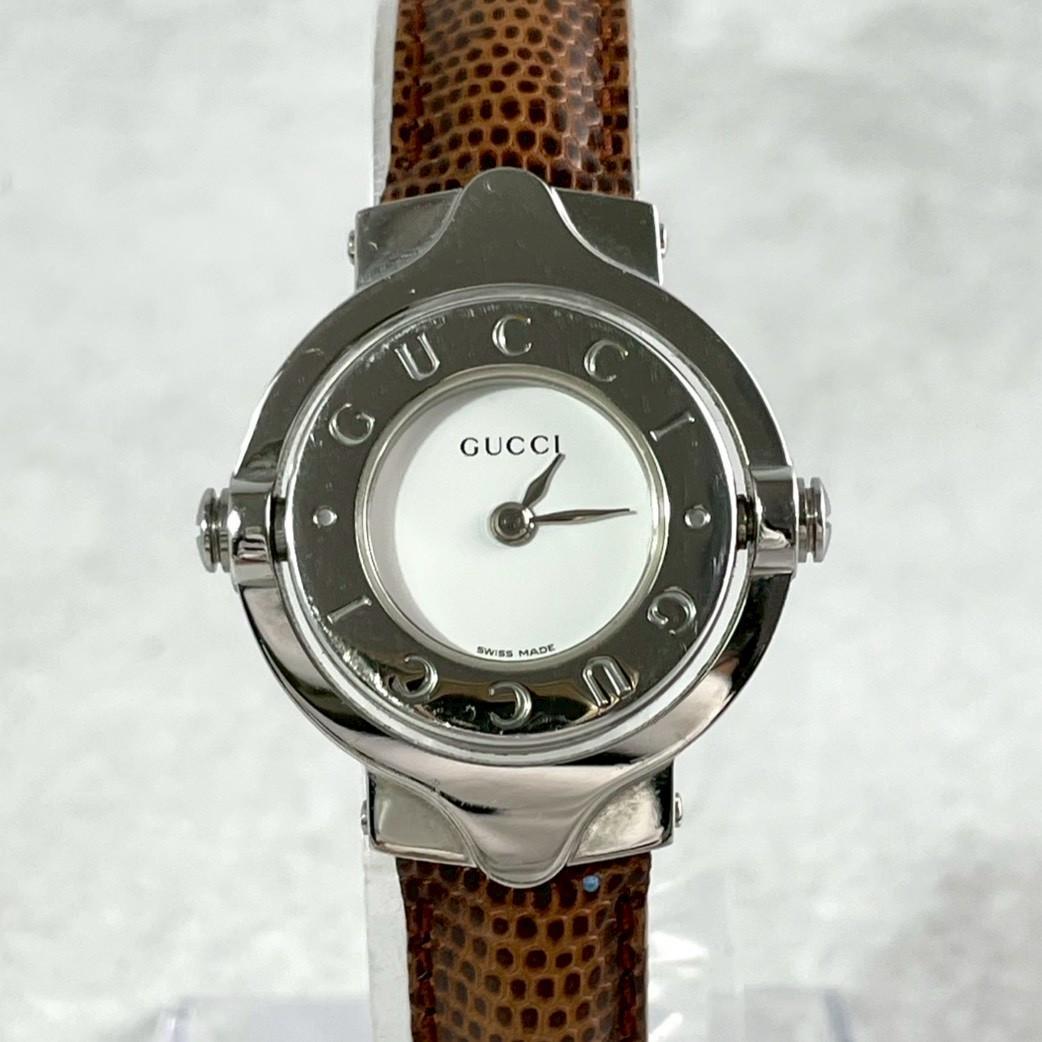 美品 グッチ ターンフェイス 6600L 黒文字盤 新品電池 純正ベルト