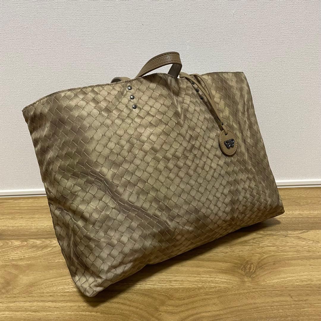 《美品》ボッテガヴェネタ ナイロン×レザー トートバッグ ベージュ系