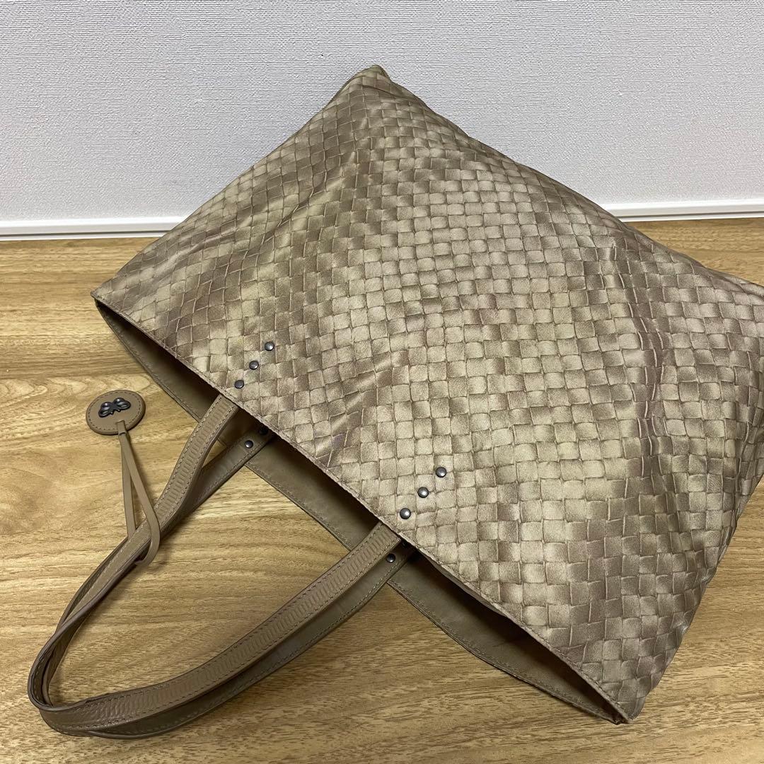 《美品》ボッテガヴェネタ ナイロン×レザー トートバッグ ベージュ系