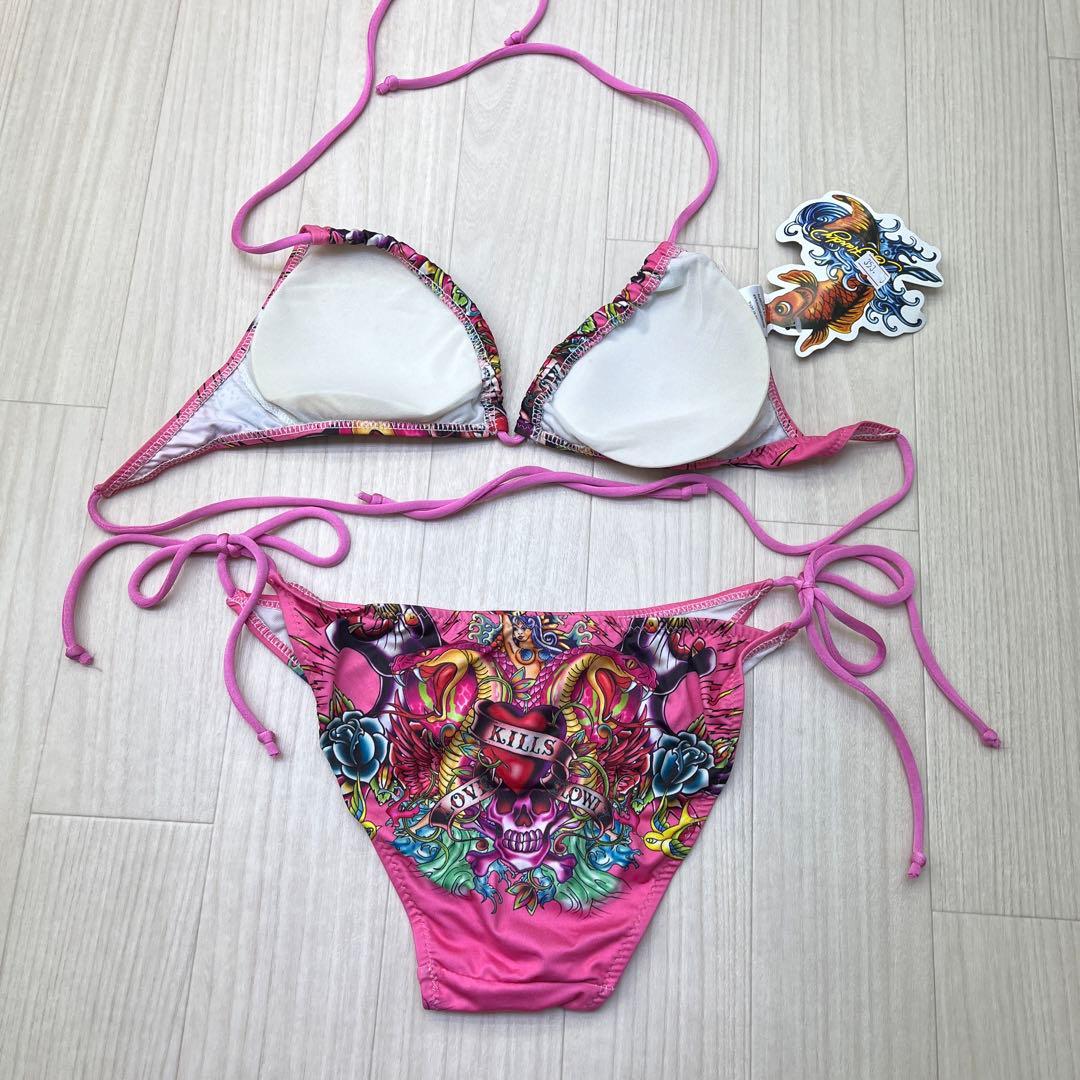 ☆ Ed Hardy エドハーディー ビキニ セパレート 水着 総柄 ピンク M