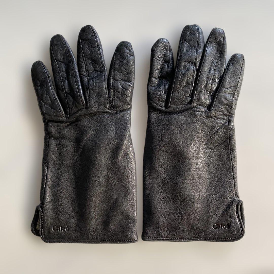 美品 Chloe クロエ レディース レザーグローブ ブラック 黒革手袋