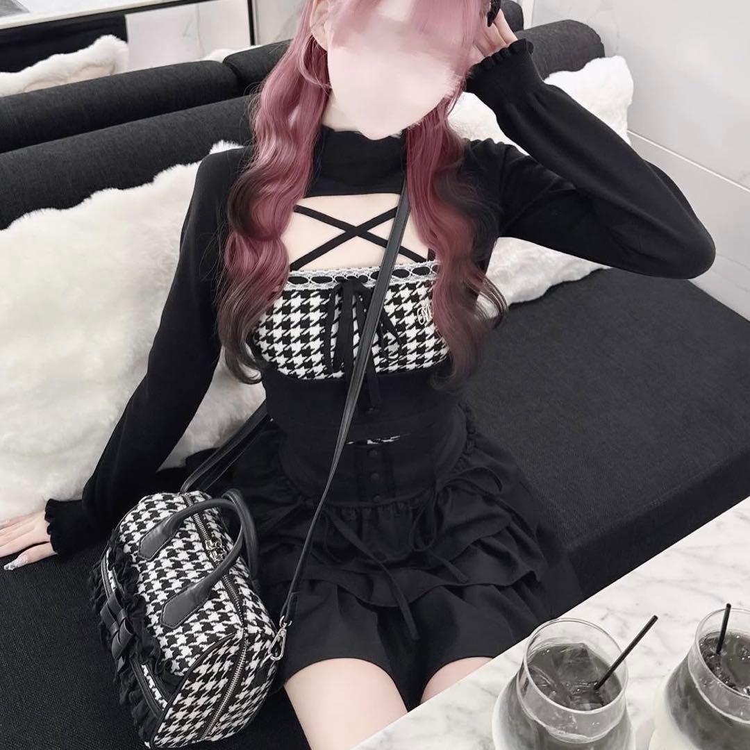 ハニーミュウ 千鳥柄ハイネックアンサンブルトップス　フリーサイズ