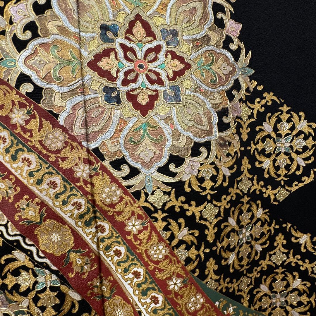 超美品 黒留袖 正絹 袷 広衿 現代 163裄64.5 金 金彩 曼荼羅