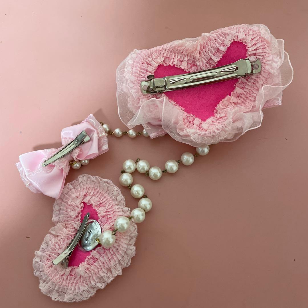 ラパフェ⭐︎バラとピンクレースリボンの姫系髪飾り⭐︎美品⭐︎姫