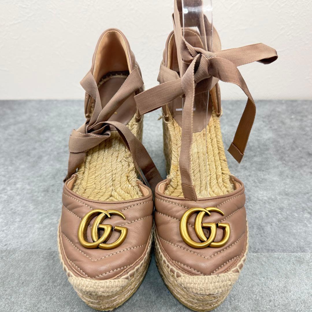 極美品 グッチ GGマーモント エスパドリーユ サンダル ヒール 22.5cm