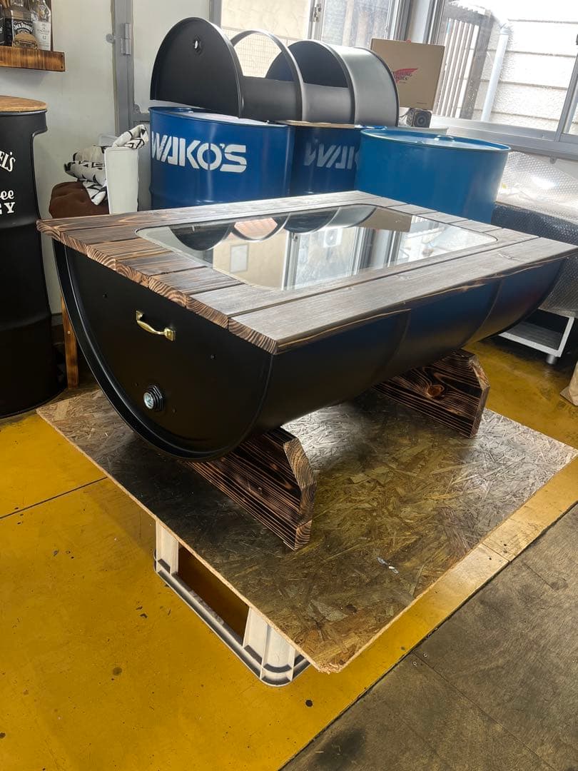 ゆう　【特別価格 先着1台のみ】　ドラム缶 ガラステーブル 送料無料！！ ゆう 【特別価格 先着1台のみ】 ドラム缶 ガラステーブル 送料無料