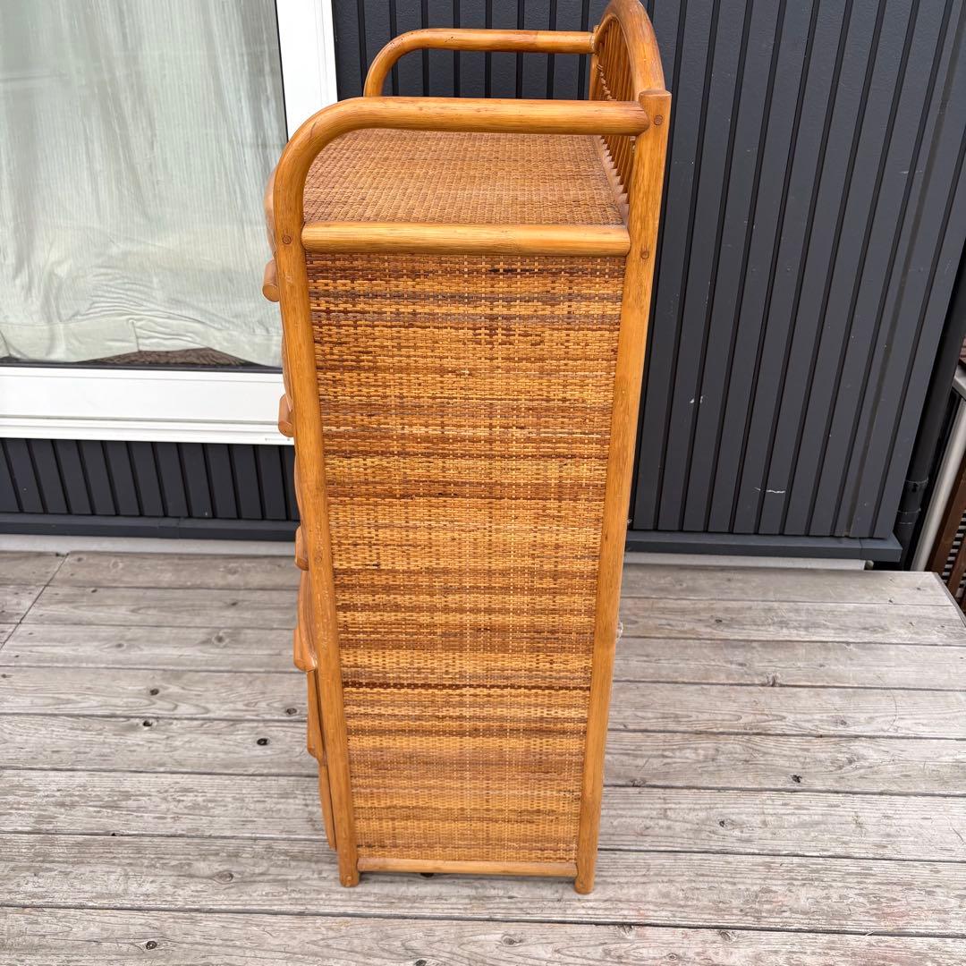 昭和レトロ 大型 ラタンチェスト 5段 引き出し 籐家具 ナチュラル 収納