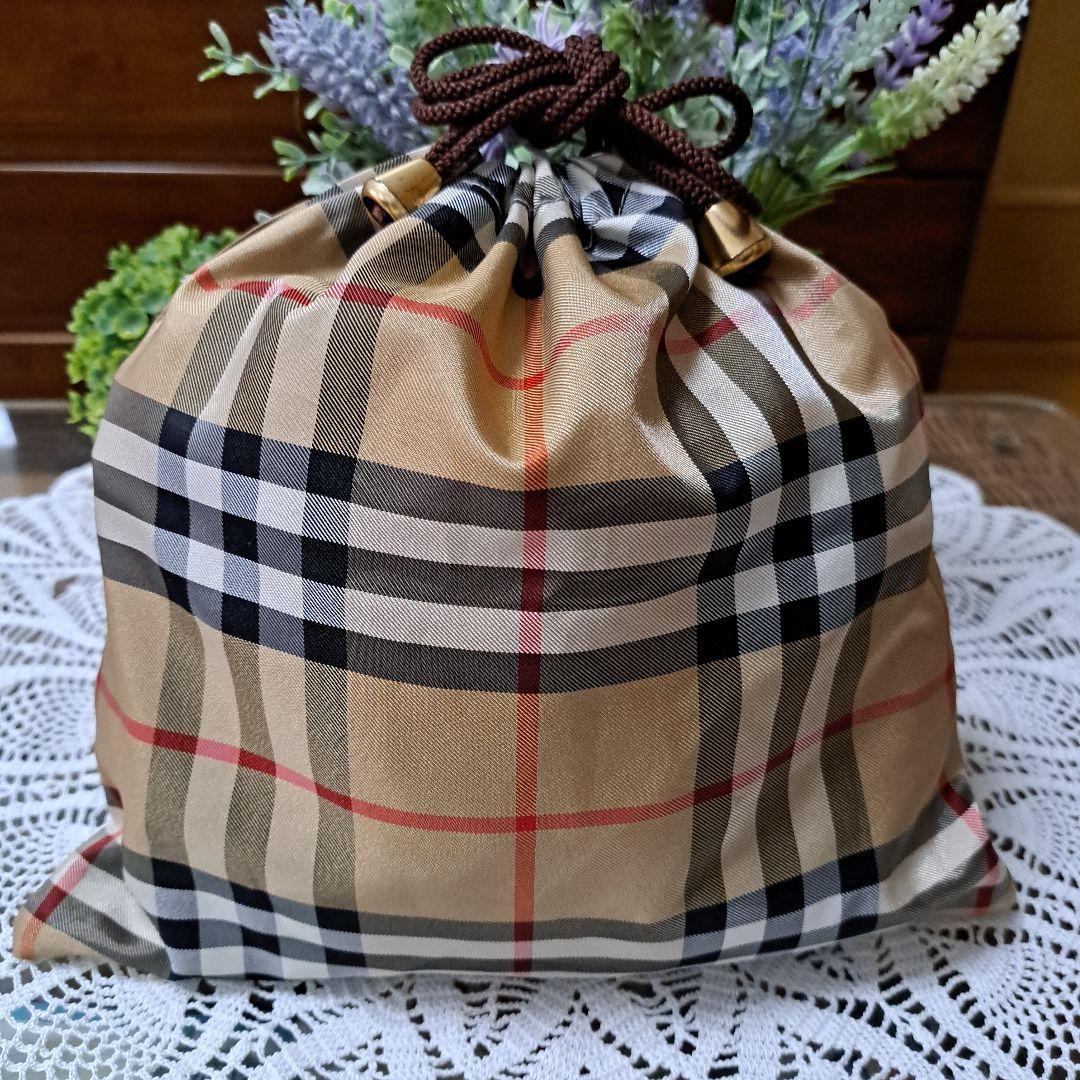 Burberry チェック柄 巾着バッグ ベージュハンドメイド - メルカリ