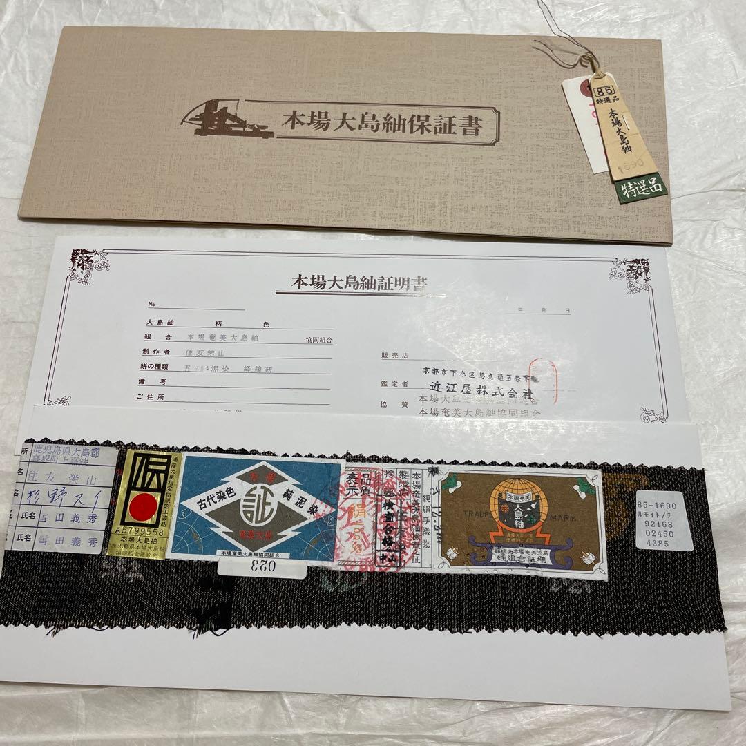 本場奄美大島紬 古代染色 正絹袷 五マルキ泥染 経緯絣 証紙あり - メルカリ