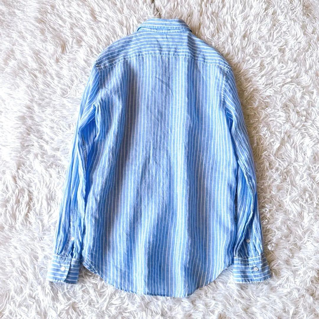 ポロラルフローレン ストライプシャツ ブルー×ホワイト 麻100％ ポニー
