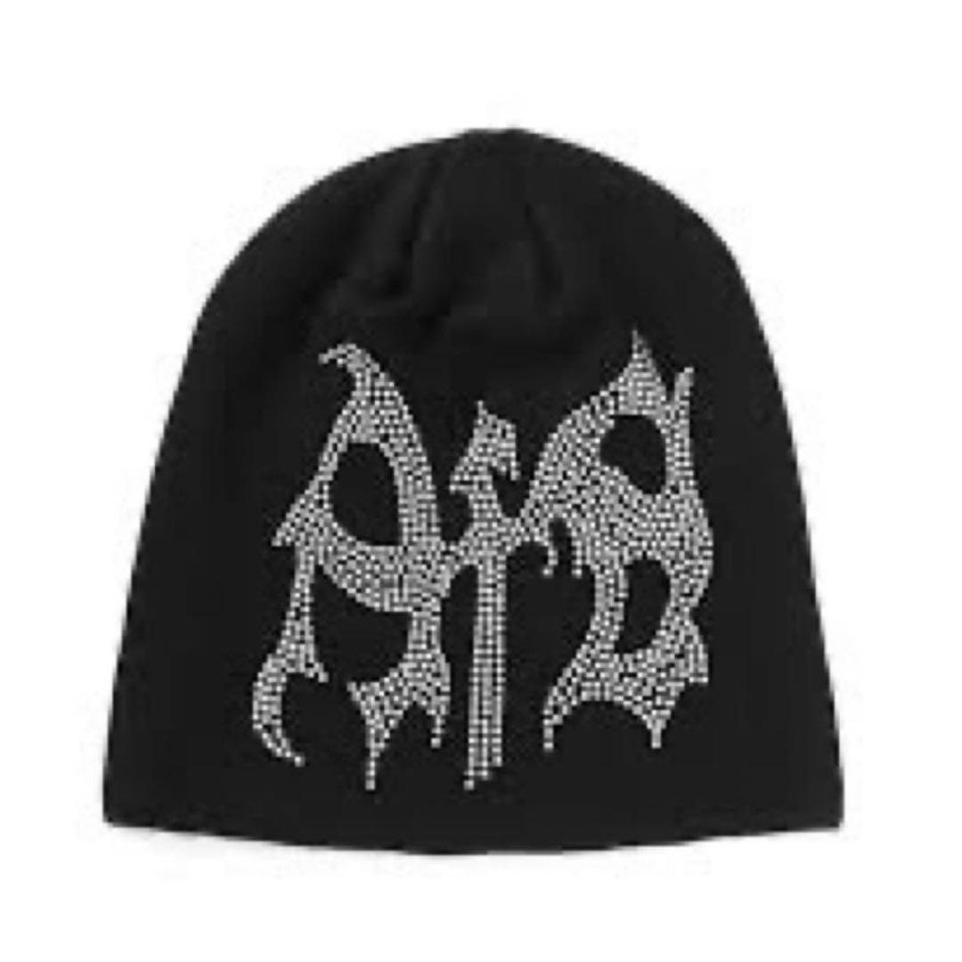 黒 AFBビーニーストーン装飾 ニット帽 Fサイズ