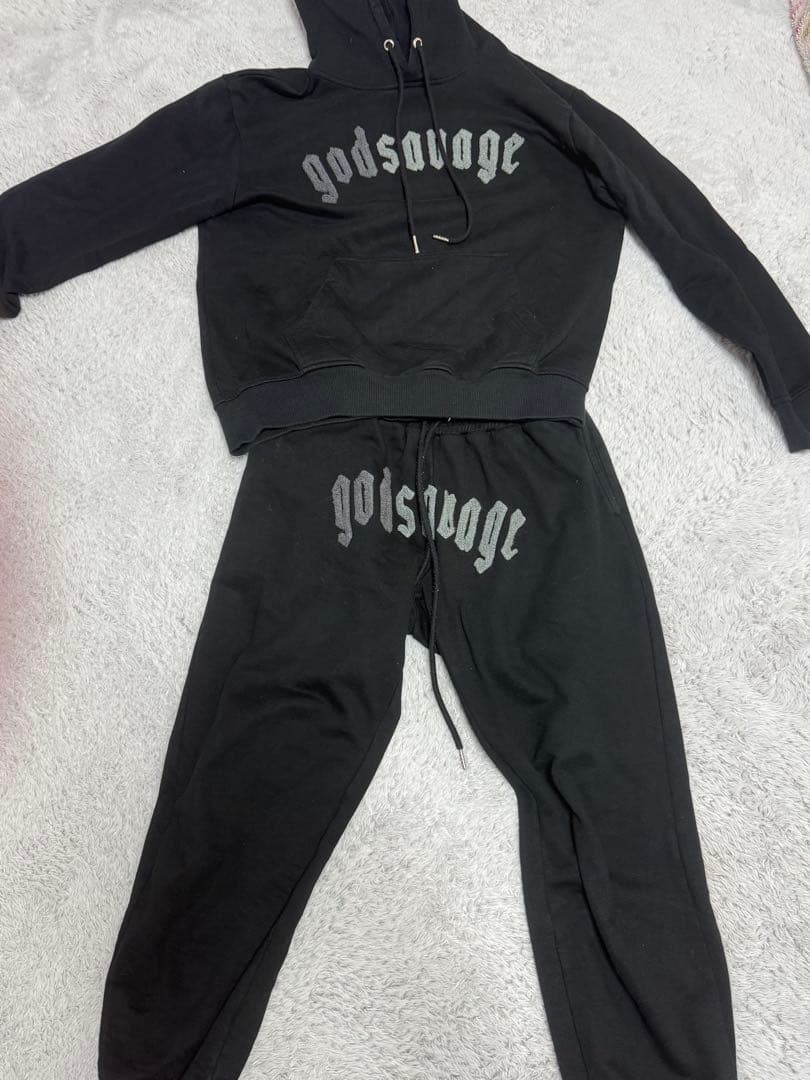 godsavage ブラック パーカー パンツ セット - メルカリ
