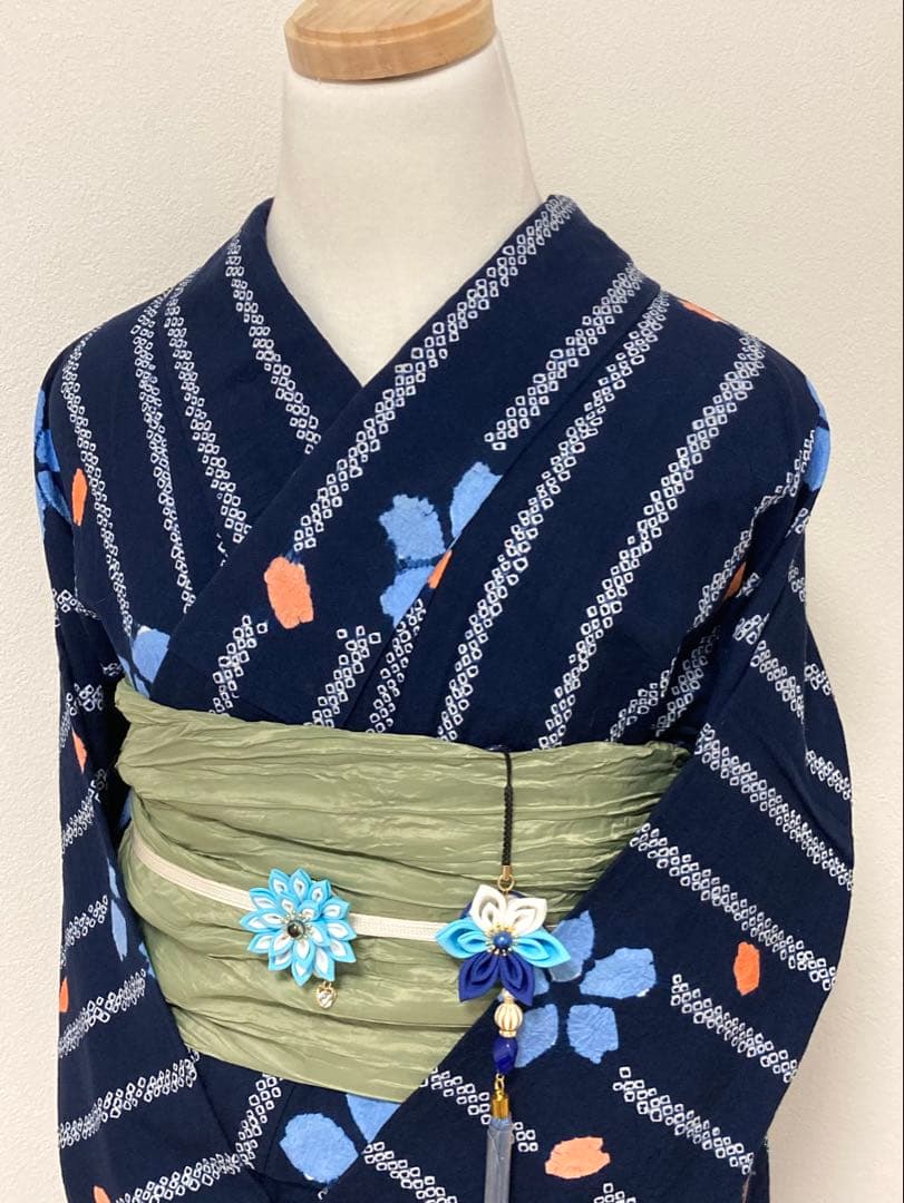 浴衣 有松鳴海絞り 縞と鉄線 裄68.5cm 有松鳴海絞り浴衣 桑の実色に