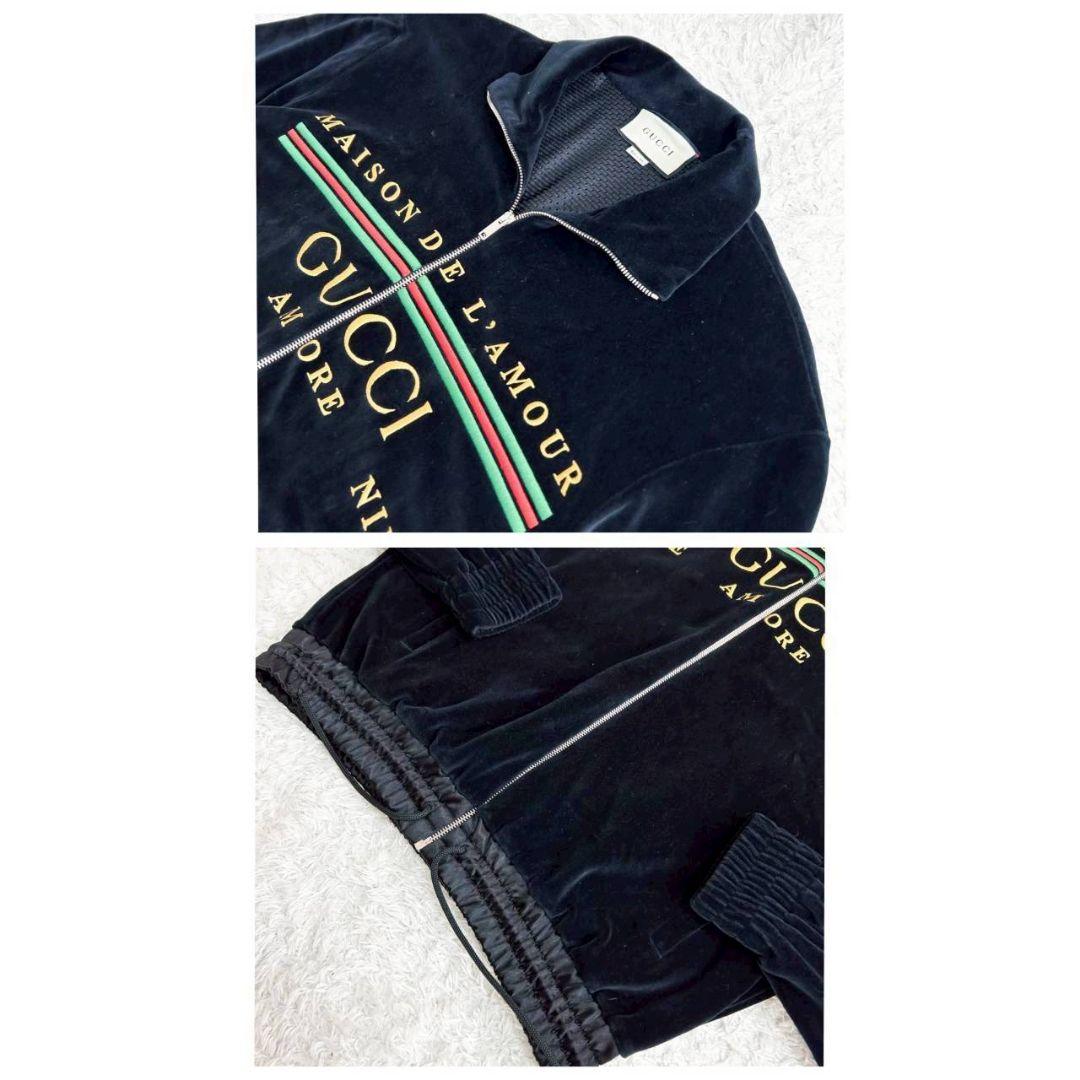 極美品！グッチ20SS刺繍ロゴシェニールベロアセットアップブルゾンXL