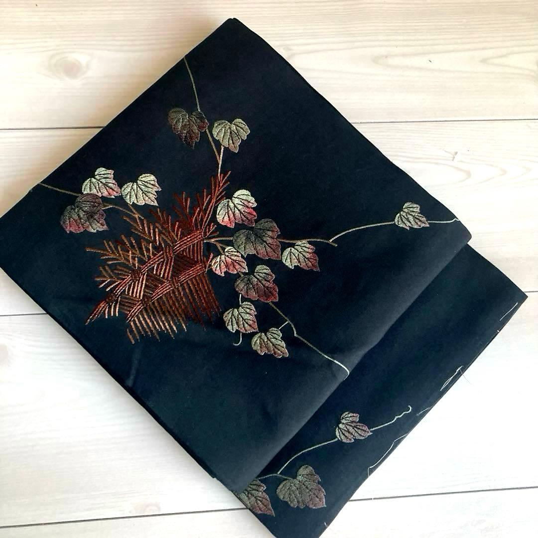 アンティーク京袋帯 しつけ糸付 刺繍の花模様 大正ロマン 上質 正絹 N8
