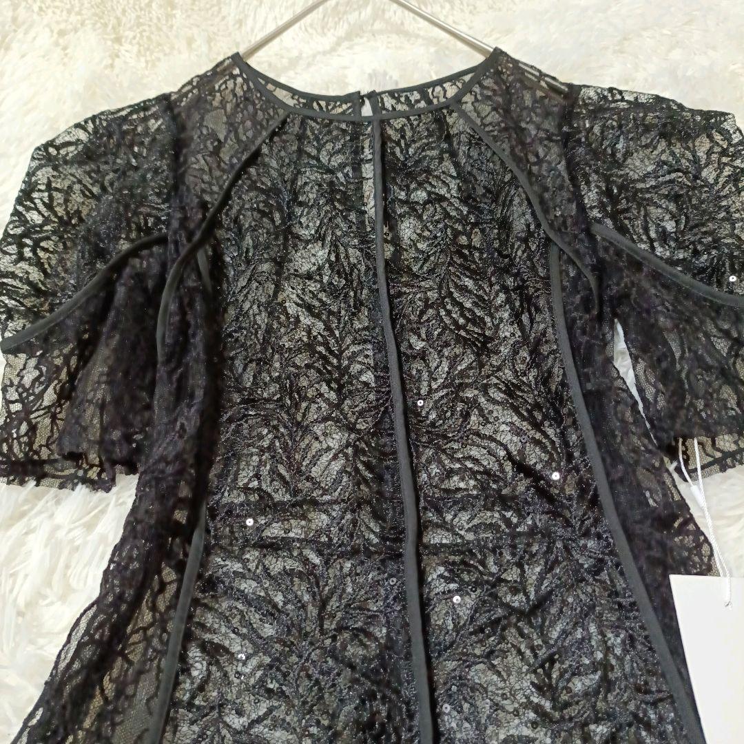 新品タグ付 FRAY I.D リーフレースパイピングドレス 黒 レース