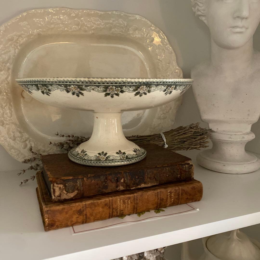 フランスアンティーク 花柄 コンポティエ ケーキスタンド 気泡たっぷりなガラスのコンポティエ（高さ9.5cm） フランス