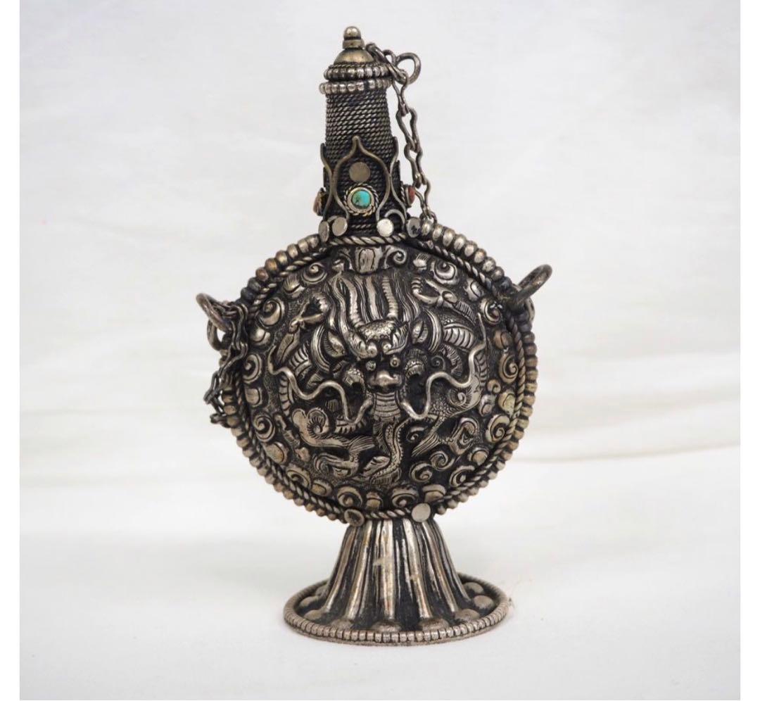 gang様専用送料無料 時代唐物 細密龍文彫刻銀細工鼻煙壷 中国