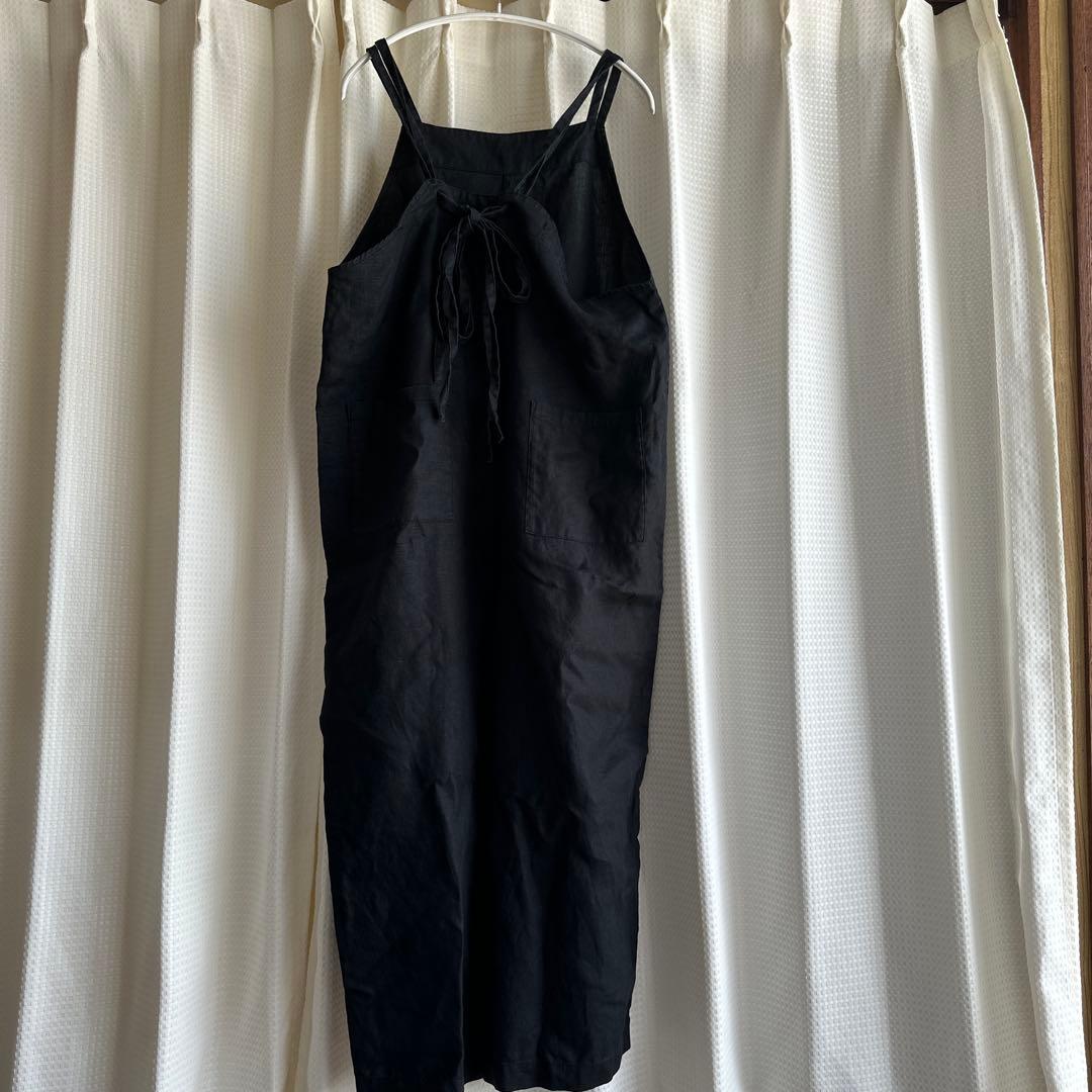 かぐれ リネンハーフスリーブオールインワン オーバーオール ブラック