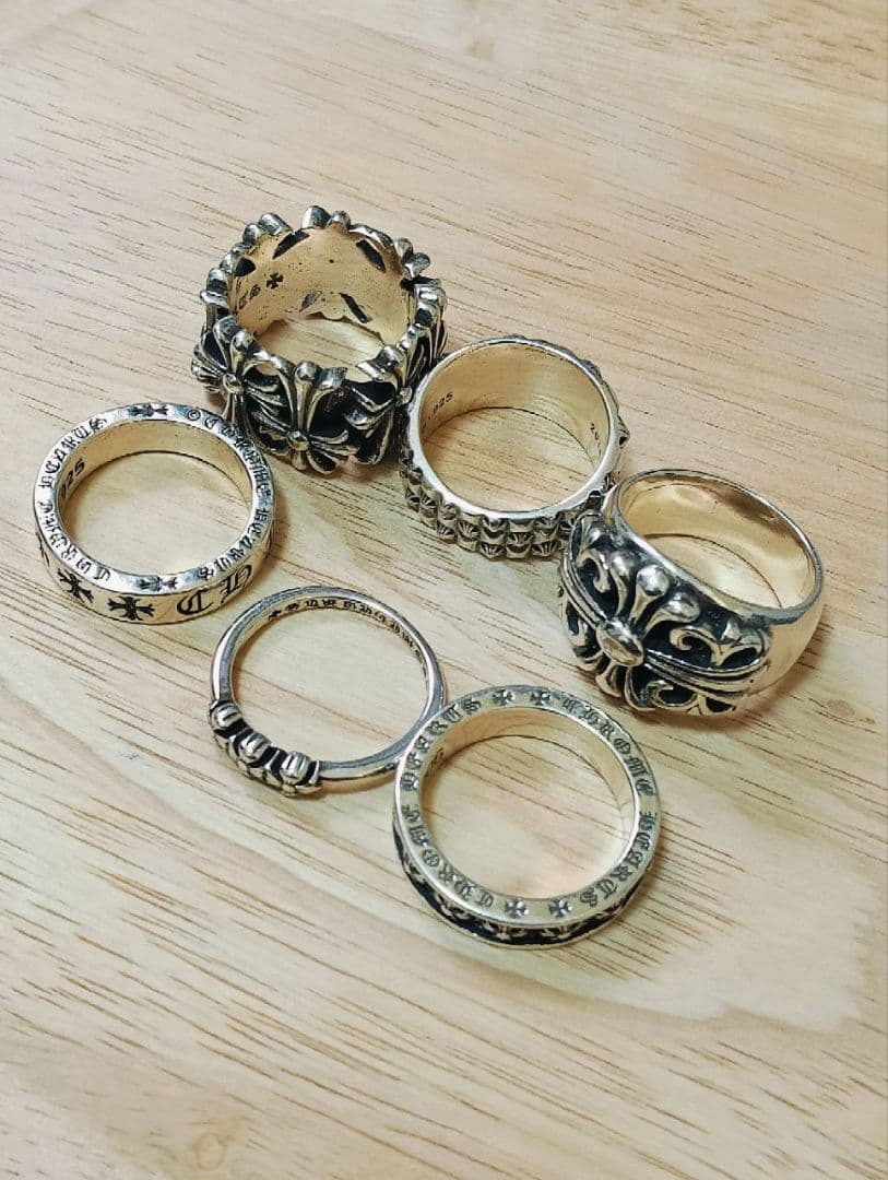 フローラル クロス スペンサー スパイク ベビーシルバーリング6セット