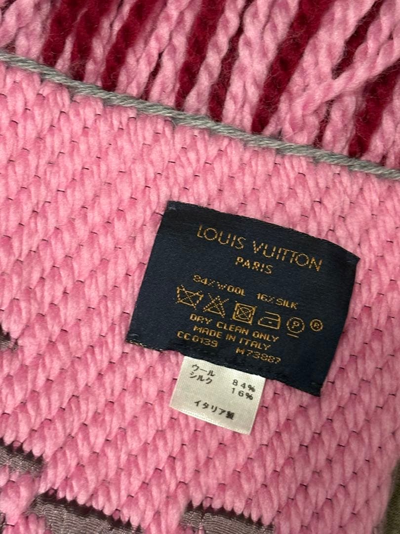 ルイヴィトン エシャルプロゴマニア ストール ピンク×ワインレッド