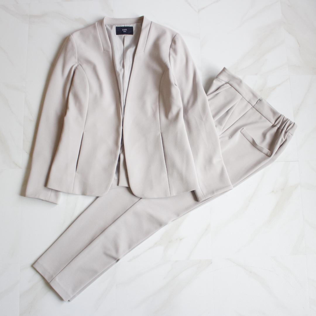 SHIPS colors ノーカラー セットアップスーツ Mサイズ ベージュ SHIPS Colors（シップスカラーズ） ジャケット ノーカラージャケット