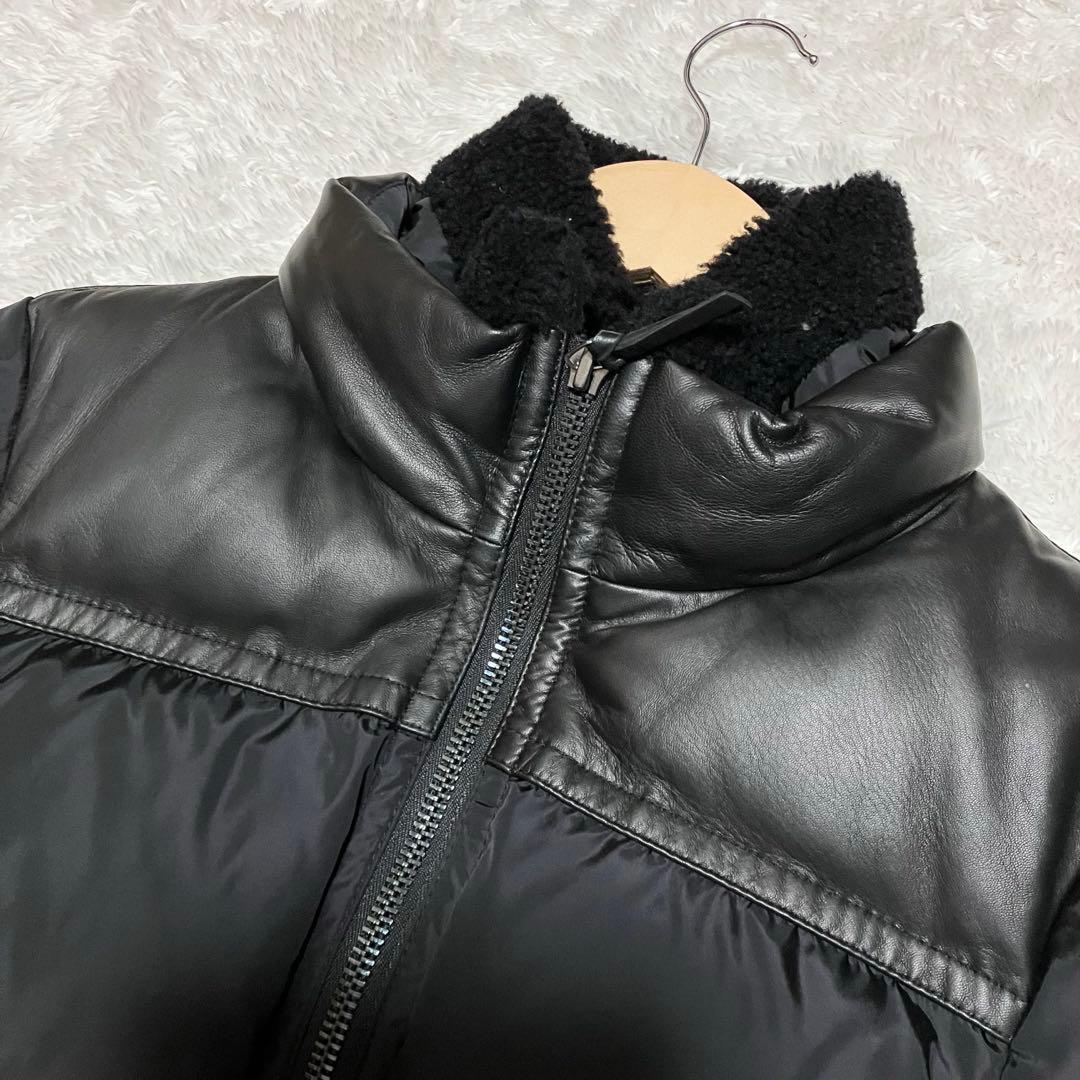 美品✨coach ダウンジャケット レザー×ナイロン 切替 肉厚 ブラック M