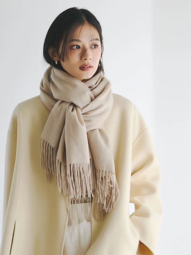 anuansリバーウールミドルマフラーコート イエローベージュ - メルカリ