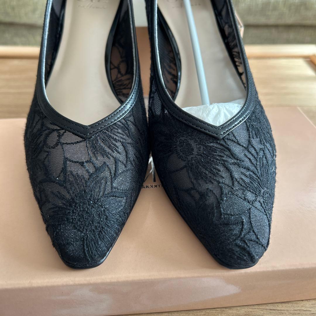 Riz ブラックレースパンプス 23.5cm EE