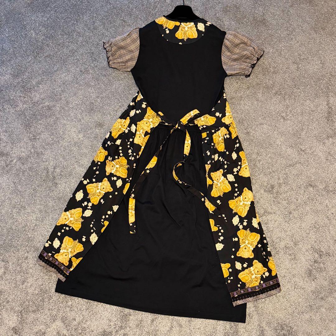 PINK HOUSE ピンクハウス ワンピースくま柄エプロン風 - メルカリ