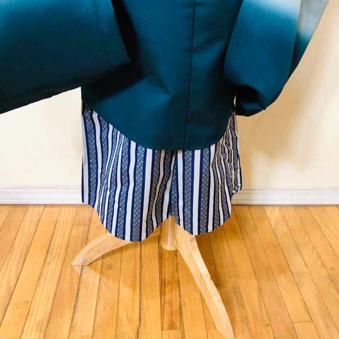 七五三5歳完全フルセット‼️豪華Blue grey兜鷹金彩‼️袴縞スタイル