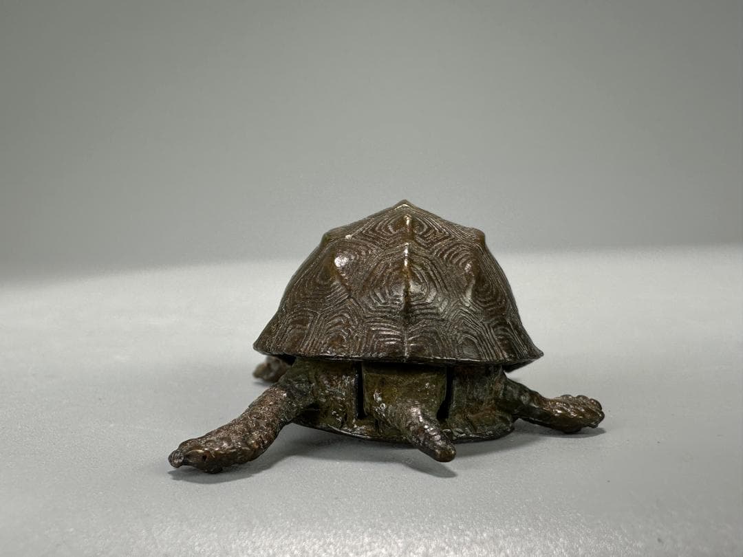 銅製 はた 在銘 亀 カメ 置物 頭尾可動式 鼈 細密細工 煎茶