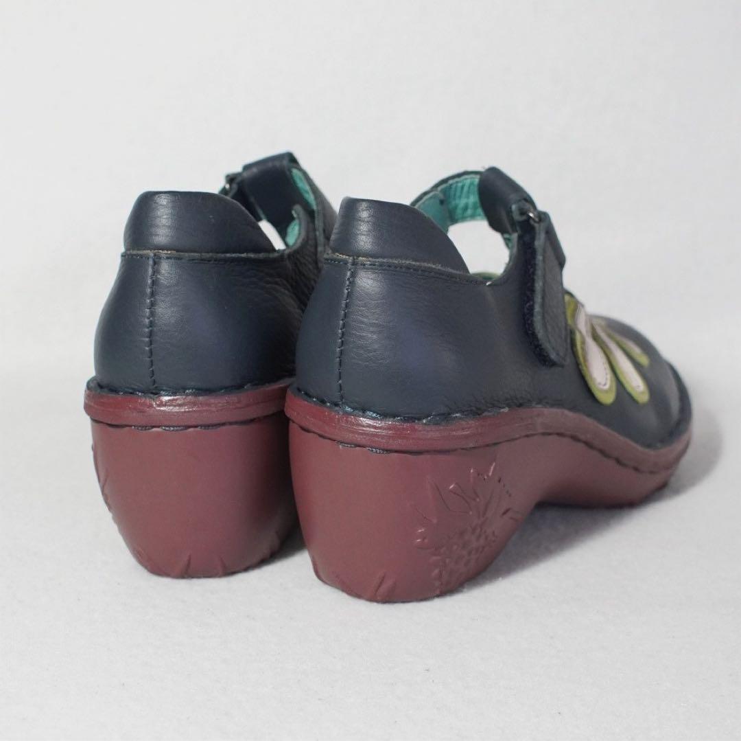 美品《Estacion》ストラップシューズ(M)K072A フラワー ウエッジ