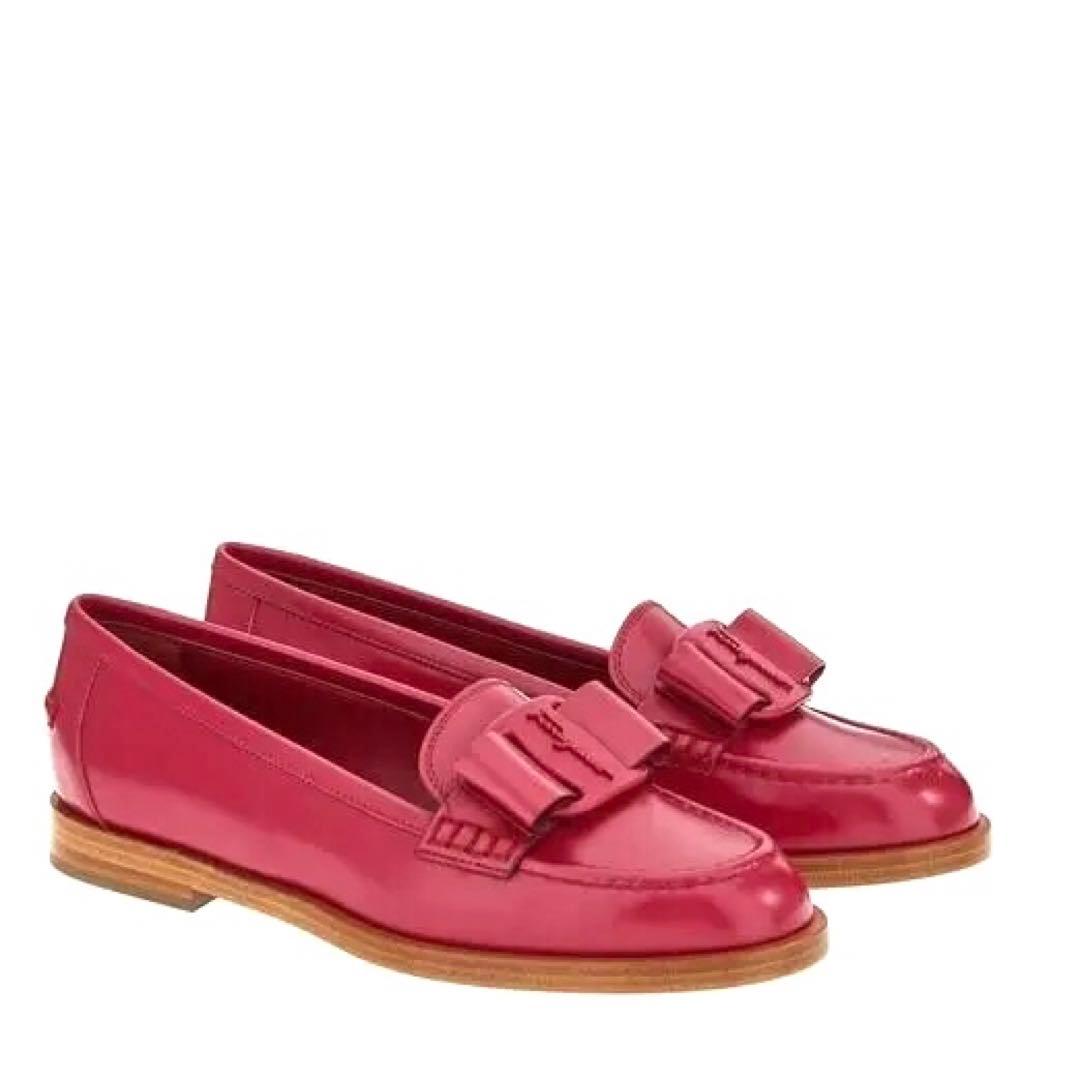 フェラガモ VIVA モカシン リボン ローファー 赤 レッド 23cm - メルカリ