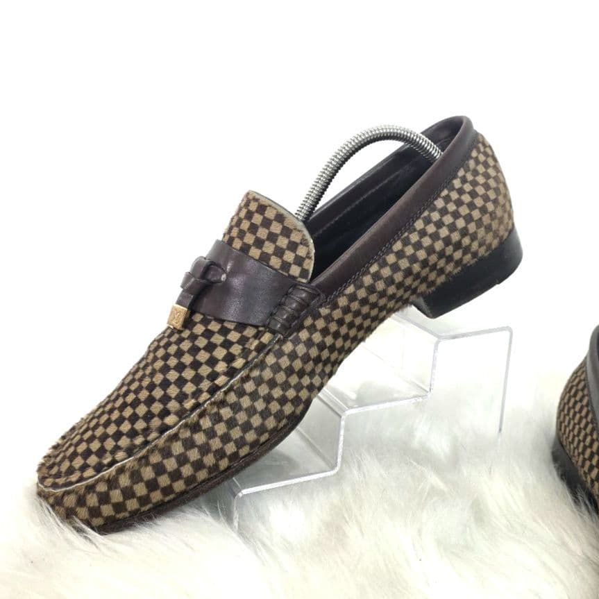 ルイ ヴィトン ハラコ レザー ローファー ダミエ ソバージュ ブラウン