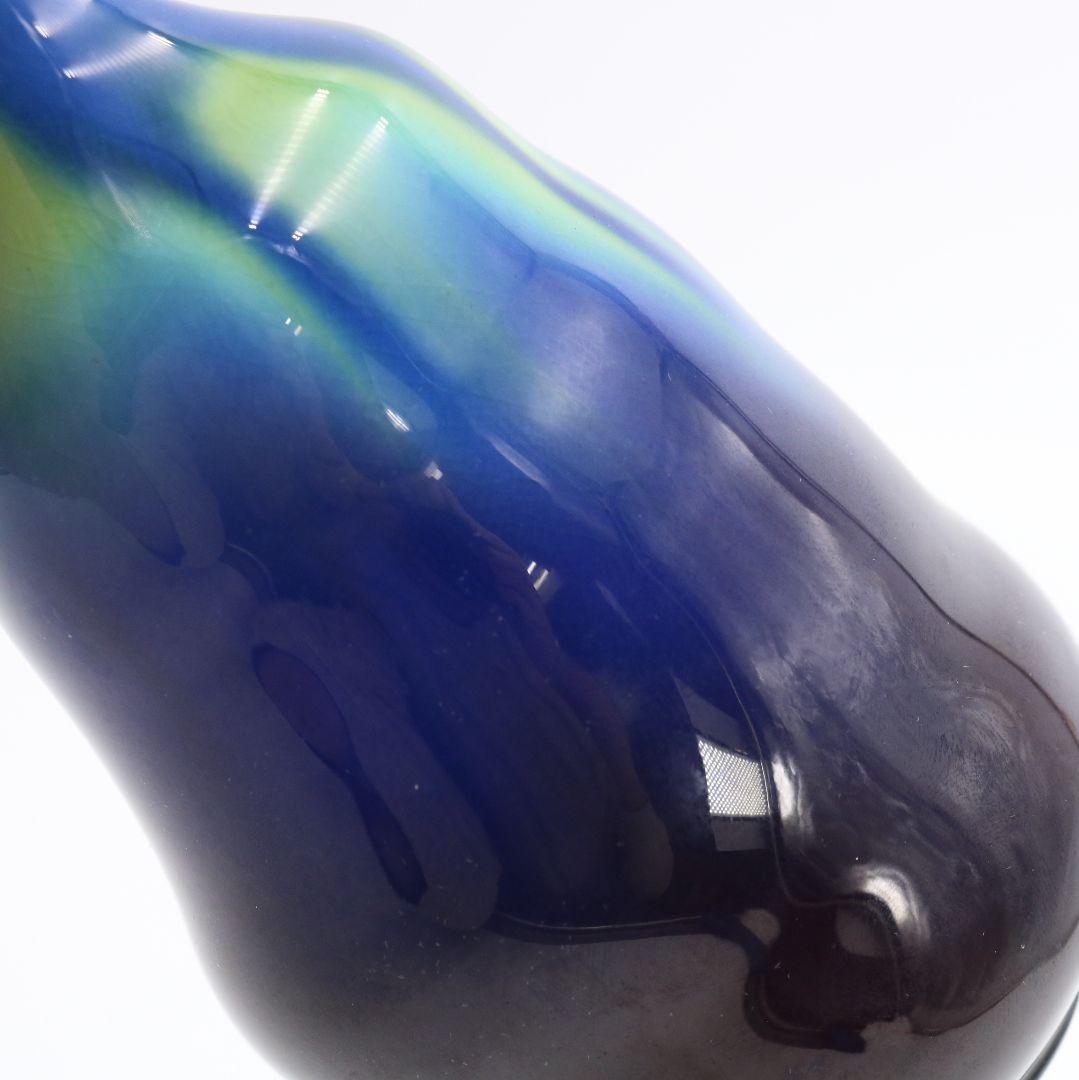 三代 徳田八十吉作 燁彩 碧明釉 壷 花器 花生 花瓶 九谷焼 AW563 YS