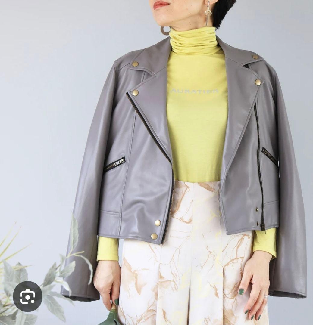 グレー レザー シングルライダースジャケット - メルカリ