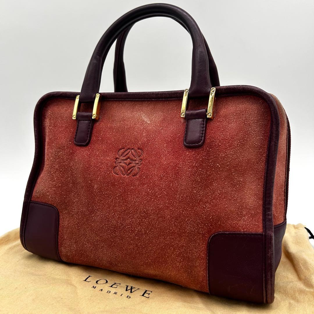 美品】ロエベ アマソナ 28 ハンドバッグ アナグラム スエード ワイン