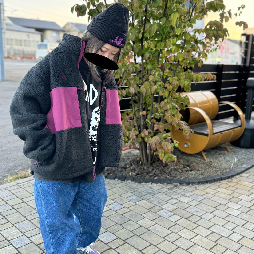 ナイキ NIKE ACG ボアジャケット フリース 刺繍ロゴ M 黒×紫 古着