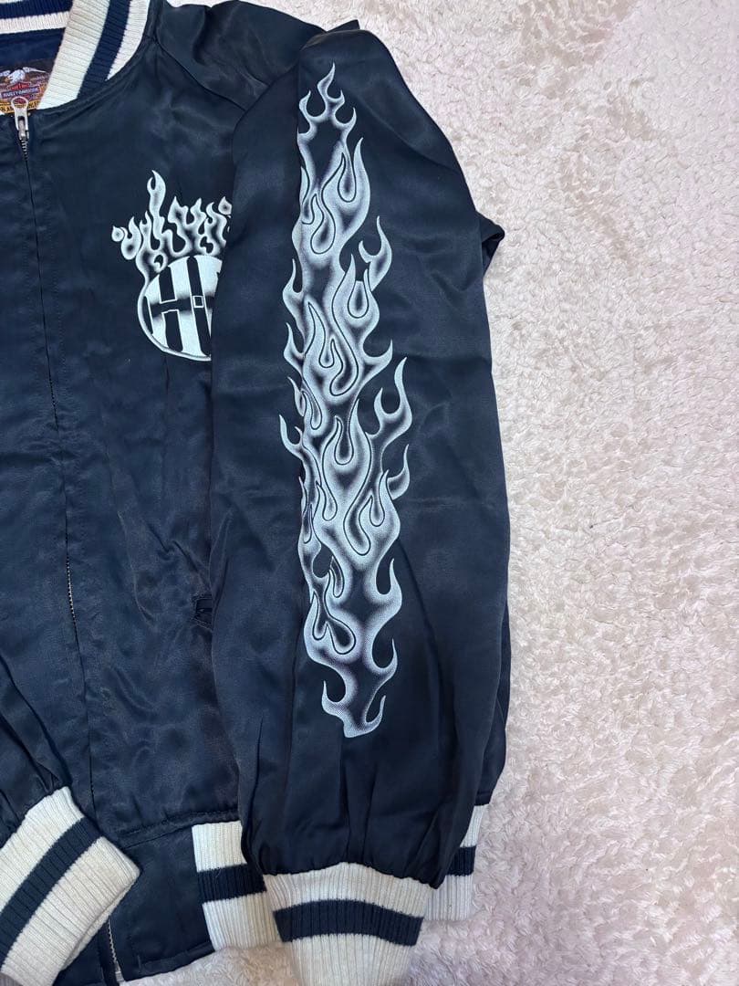 希少】ハーレーダビッドソン スカジャン L ファイヤーパターン 黒