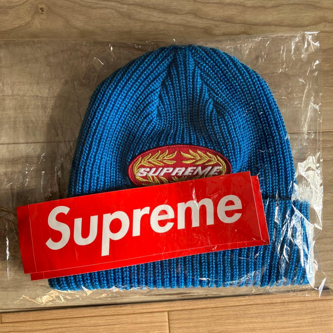 SUPREME 刺繍ロゴ ニット帽 ロイヤルブルー ステッカー2枚 - メルカリ