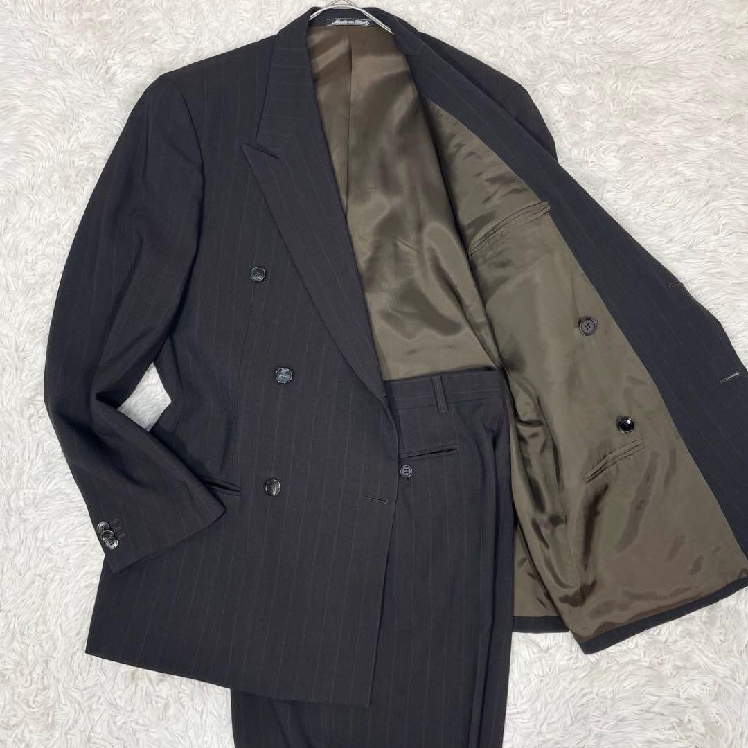 美品✨ジョルジオアルマーニ スーツ セットアップ ダブル ストライプ ブラウン系 GIORGIO ARMANI】ジョルジオアルマーニ ジャガードストライプ ウール